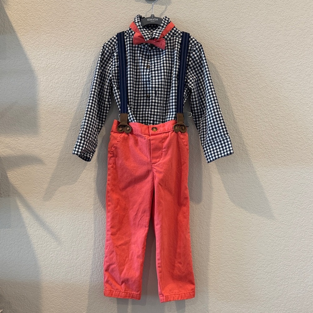 Carter’s Special Occassion Gingham Shirt, Pink Bow and Pants with Suspenders